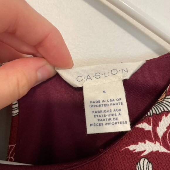 NEW NWT CASLON Floral Print Long Sleeve Drop Waist Mini Dress Burgundy Maroon S - Picture 7 of 15